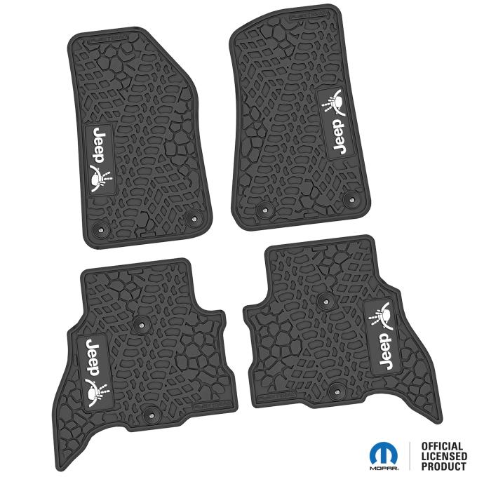 FlexTread 21-24 Jeep 4xe Floor Mats (4pc) w/ JEEP Wave w/ Wheel Logo NGTT46051